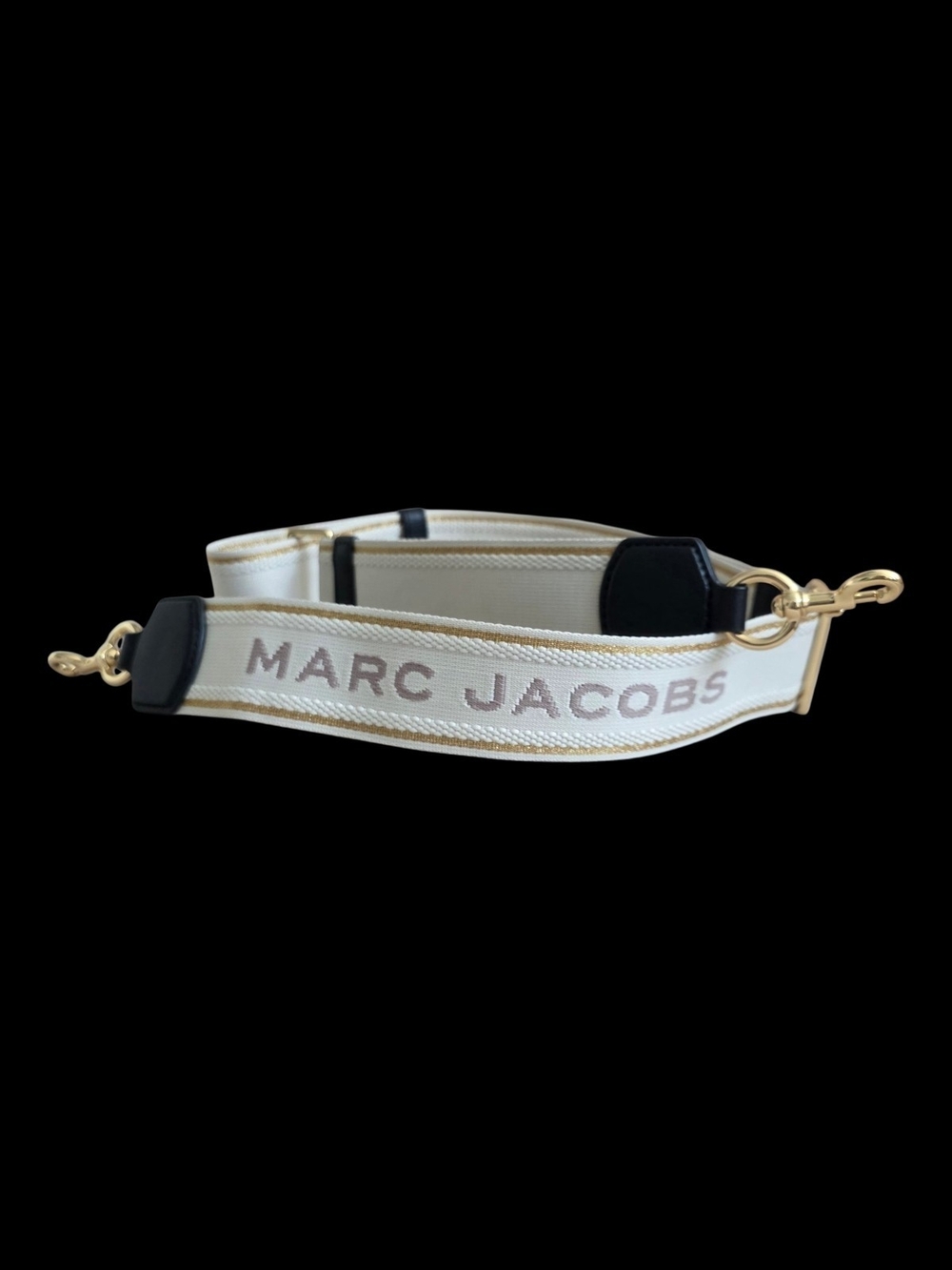 Marc Jacobs Logo Webbing Crossbody Bag Strap Cream Gold Metallic Guitar Lux - Picture 3 of 9